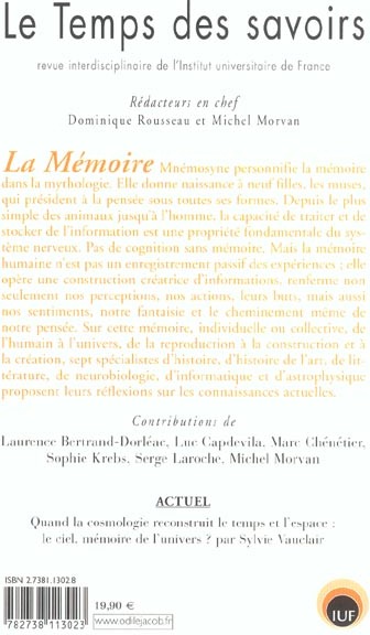 Quatrième de couverture de « LE TEMPS DES SAVOIRS - N 6. LA MEMOIRE »