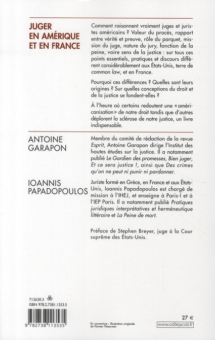 Quatrième de couverture de « JUGER EN AMERIQUE ET EN FRANCE »