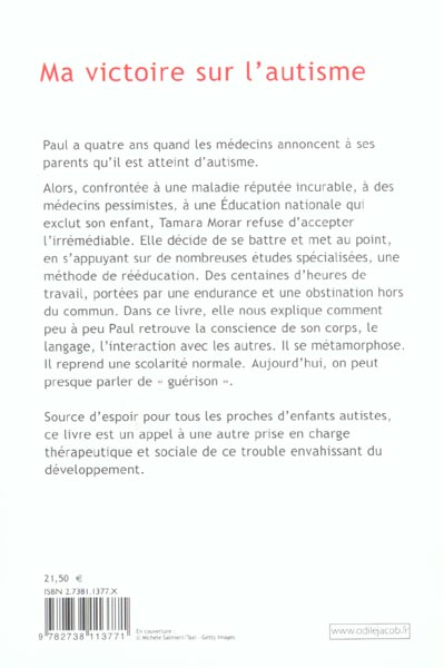 Quatrième de couverture de « MA VICTOIRE SUR L'AUTISME »
