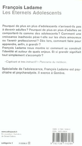 Quatrième de couverture de « LES ETERNELS ADOLESCENTS »