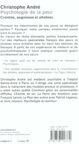 Quatrième de couverture de « PSYCHOLOGIE DE LA PEUR - CRAINTES, ANGOISSES ET PHOBIES »