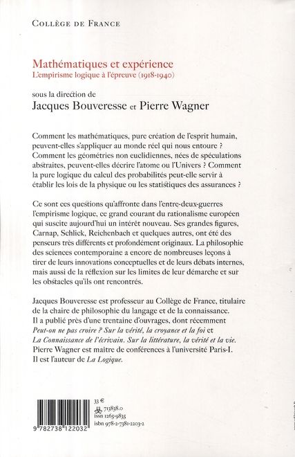 Quatrième de couverture de « MATHEMATIQUES ET EXPERIENCE - L'EMPIRISME LOGIQUE A L'EPREUVE (1918-1940) »