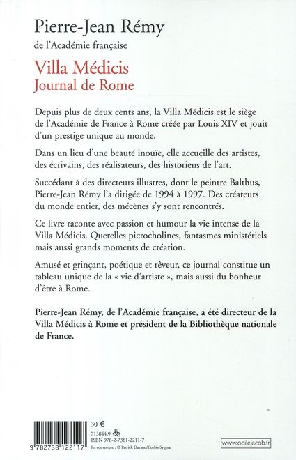 Quatrième de couverture de « VILLA MEDICIS - JOURNAL DE ROME »