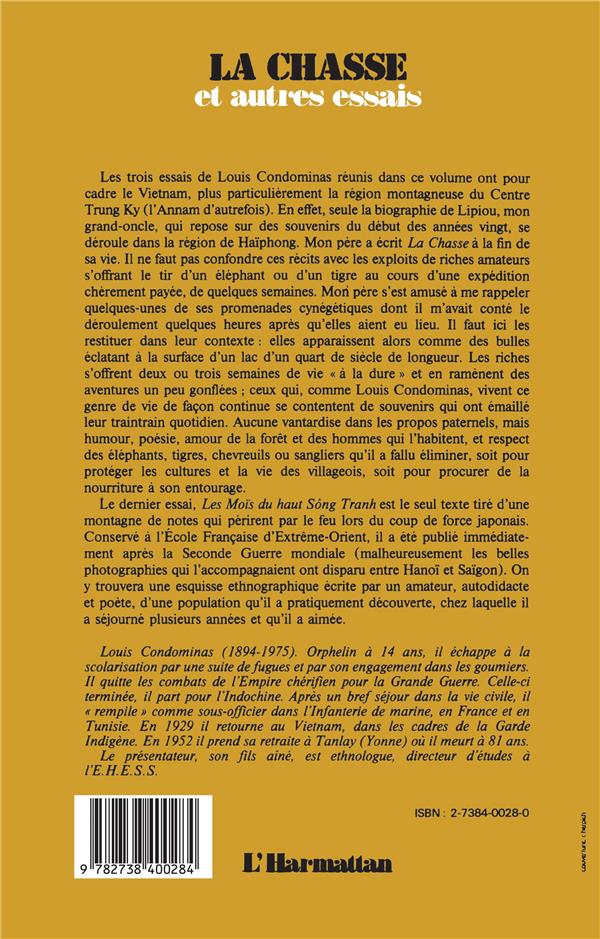 Quatrième de couverture de « LA CHASSE ET AUTRES ESSAIS »