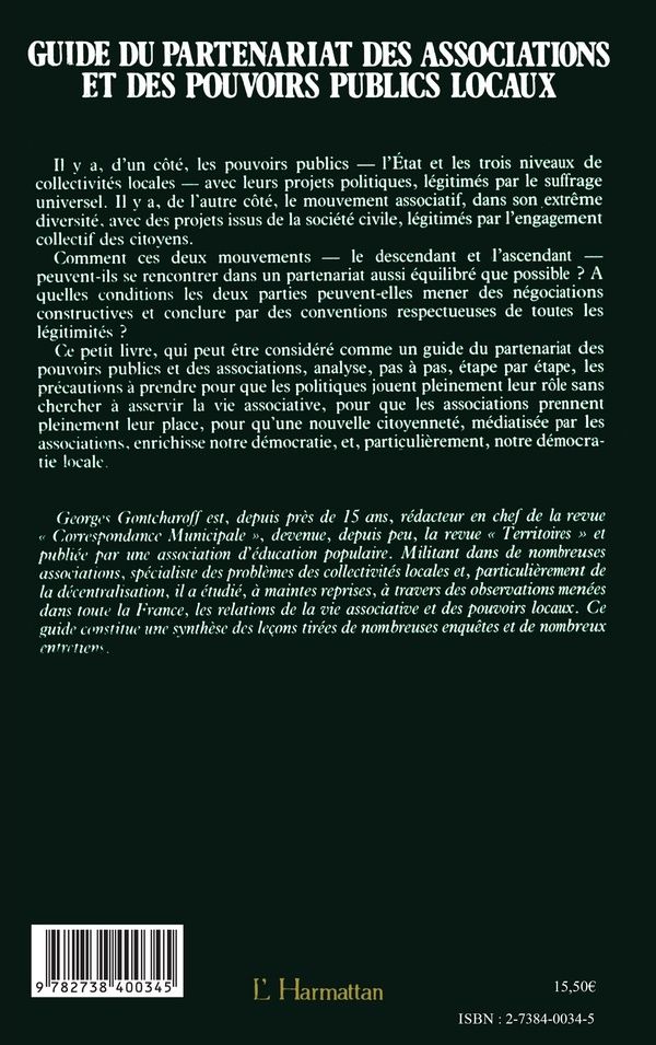 Quatrième de couverture de « GUIDE DU PARTENARIAT DES ASSOCIATIONS ET DES POUVOIRS LOCAUX »