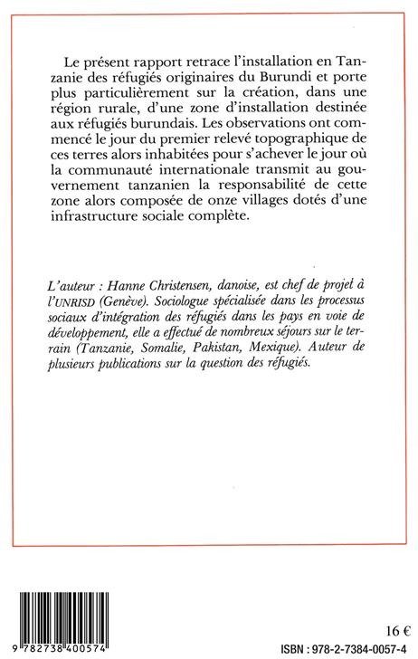 Quatrième de couverture de « REFUGIES ET PIONNIERS - INSTALLATION DES REFUGIES BURUNDAIS EN TANZANIE »
