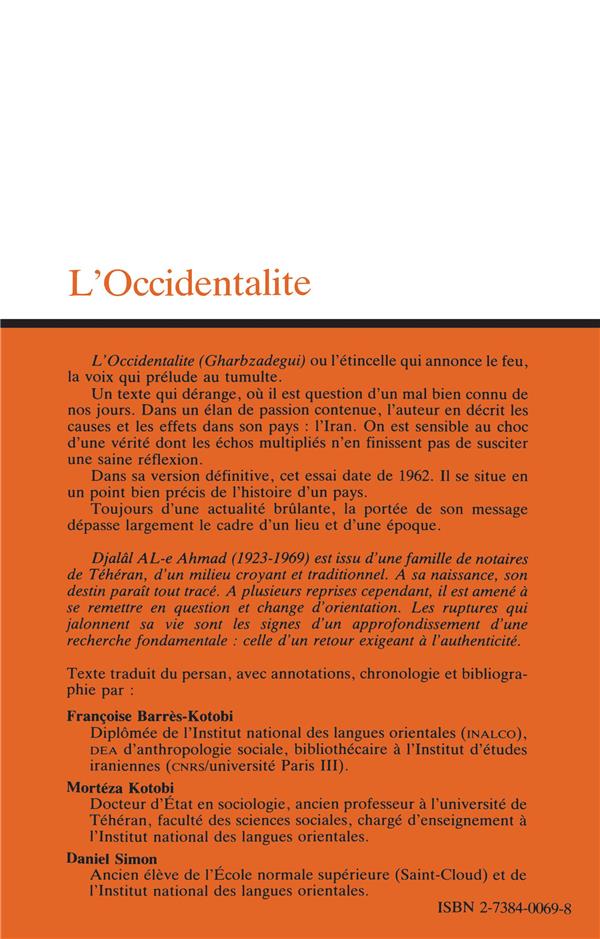 Quatrième de couverture de « L'OCCIDENTALITE - GHARBZADEGUI »