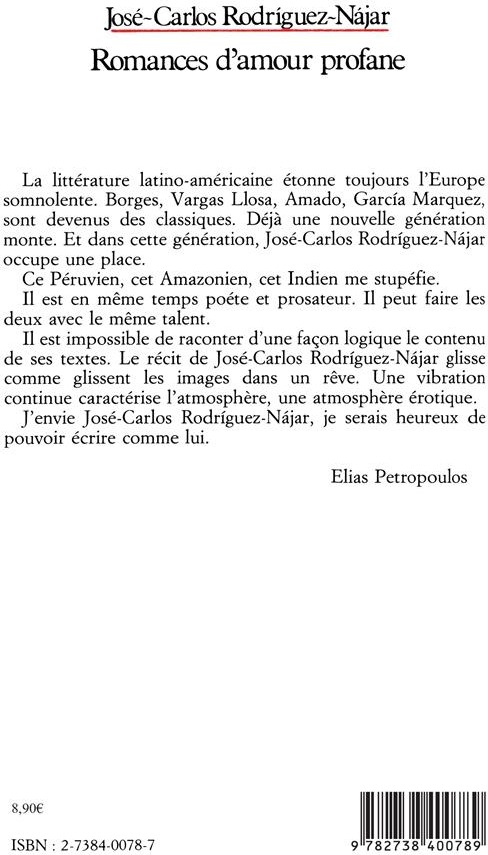 Quatrième de couverture de « ROMANCES D'AMOUR PROFANE - EDITION BILINGUE »