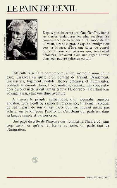 Quatrième de couverture de « LE PAIN DE L'EXIL - UN JOURNALIER ANDALOU EN FRANCE »