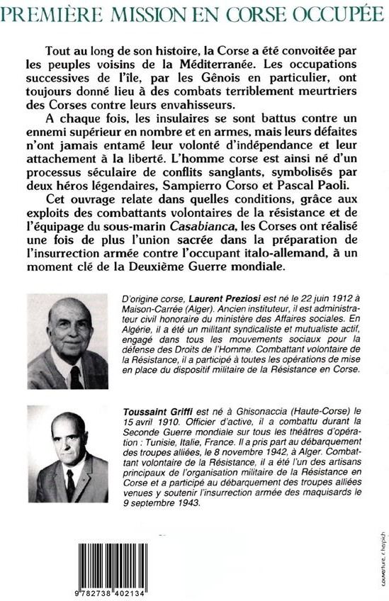 Quatrième de couverture de « PREMIERE MISSION EN CORSE  OCCUPEE ... »