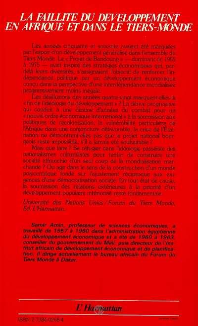 Quatrième de couverture de « LA FAILLITE DU DEVELOPPEMENT EN AFRIQUE ET DANS LE TIERS MONDE - UNE ANALYSE POLITIQUE »