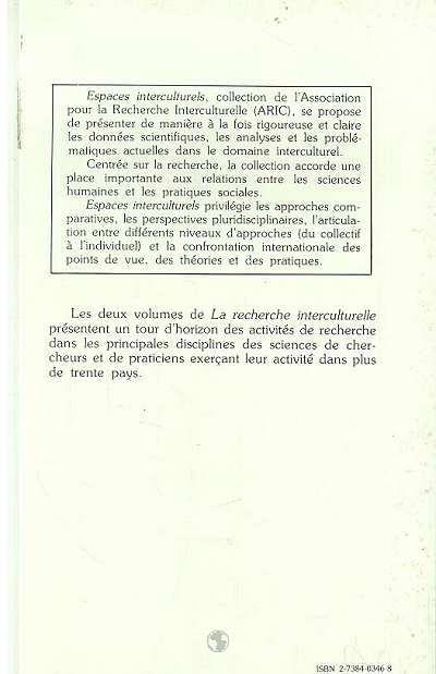 Quatrième de couverture de « LA RECHERCHE INTERCULTURELLE - VOL02 - TOME 2 »