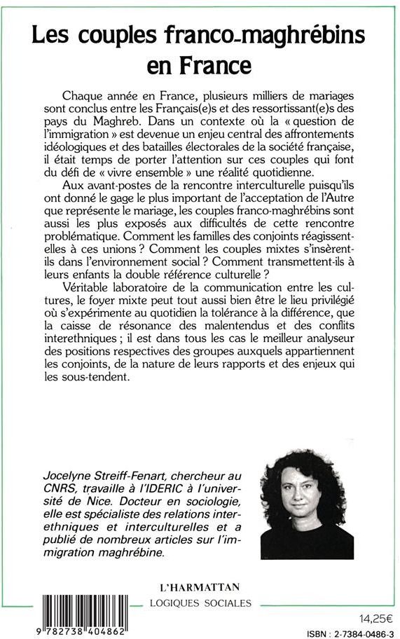 Quatrième de couverture de « COUPLES FRANCO-MAGHREBINS EN FRANCE »