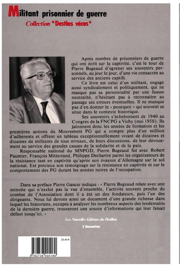 Quatrième de couverture de « MILITANT ET PRISONNIER DE GUERRE »