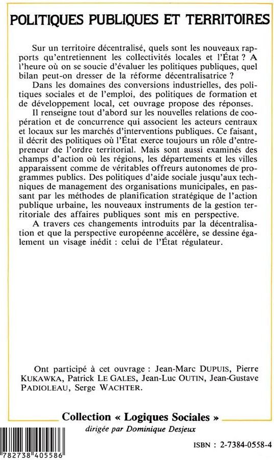 Quatrième de couverture de « POLITIQUES PUBLIQUES ET TERRITOIRES »