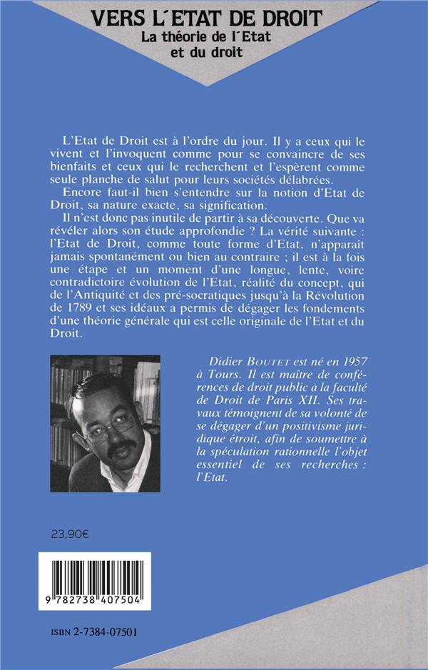 Quatrième de couverture de « VERS L'ETAT DE DROIT - LA THEORIE DE L'ETAT ET DU DROIT »