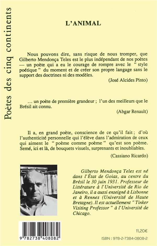 Quatrième de couverture de « L'ANIMAL - EDITION BILINGUE »