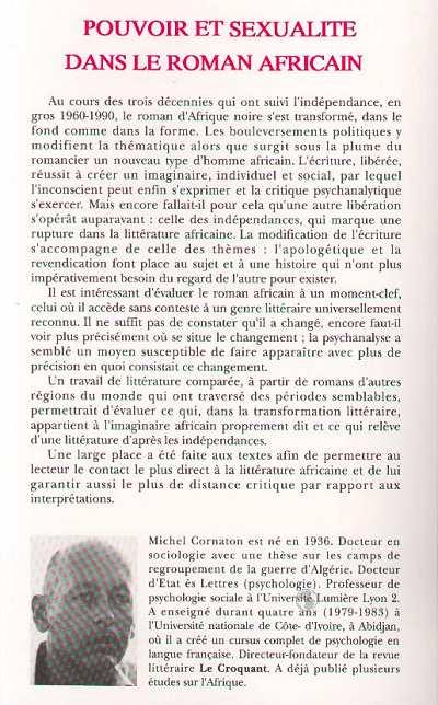 Quatrième de couverture de « POUVOIR ET SEXUALITE DANS LE ROMAN AFRICAIN - ANALYSE DU ROMAN AFRICAIN CONTEMPORAIN »
