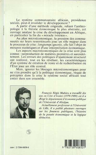 Quatrième de couverture de « LES FONDEMENTS DE LA CRISE ECONOMIQUE EN AFRIQUE »