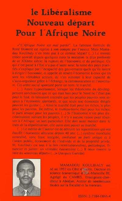 Quatrième de couverture de « LE LIBERALISME, NOUVEAU DEPART POUR L'AFRIQUE NOIRE »