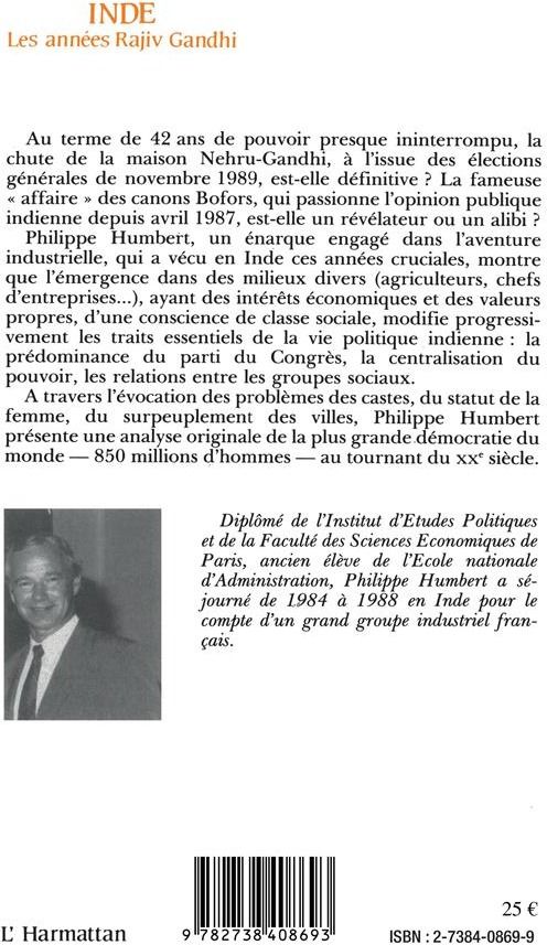 Quatrième de couverture de « INDES - LES ANNEES RAJIV GHANDI - 1984-1989 »