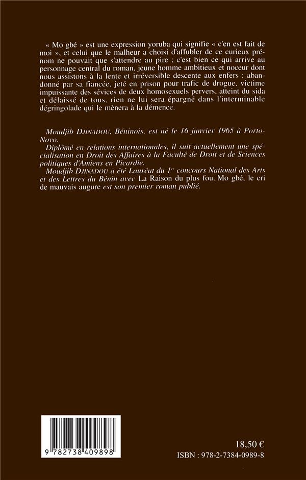 Quatrième de couverture de « MOGBE - LE CRI DE MAUVAIS AUGURE »