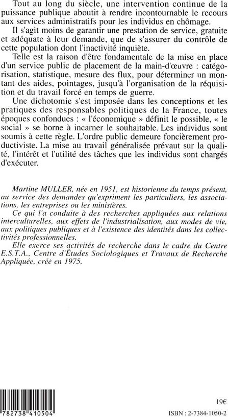 Quatrième de couverture de « LE POINTAGE OU LE PLACEMENT - HISTOIRE DE L'ANPE »