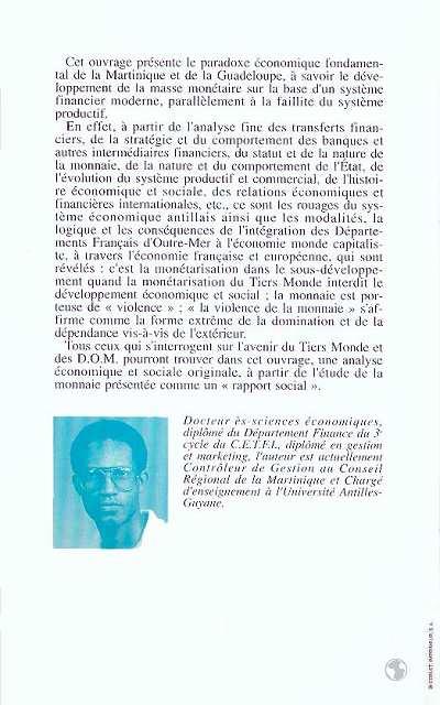 Quatrième de couverture de « MONNAIE, FINANCE ET DEPENDANCE AUX ANTILLES FRANCAISES »