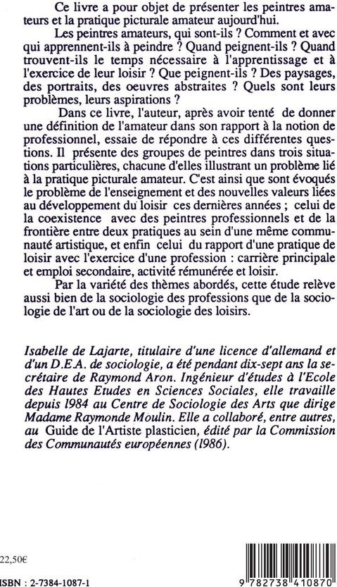 Quatrième de couverture de « LES PEINTRES AMATEURS - ETUDE SOCIOLOGIQUE »