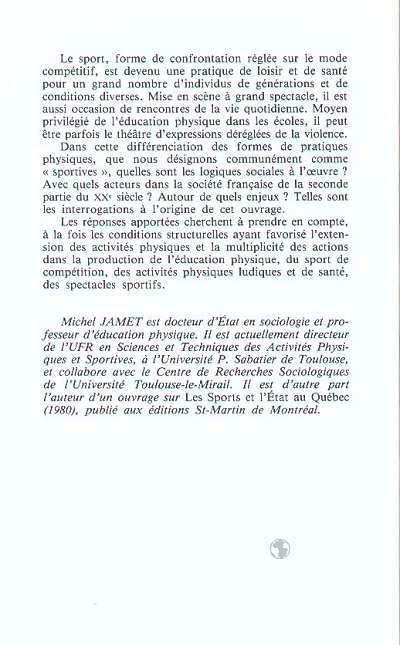 Quatrième de couverture de « LE SPORT DANS LA SOCIETE - ENTRE RAISON(S) ET PASSION(S) »