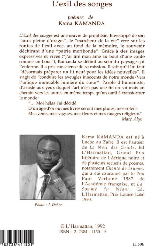 Quatrième de couverture de « L'EXIL DES SONGES »