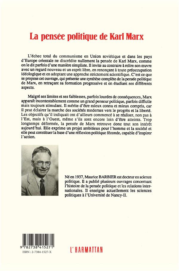 Quatrième de couverture de « LA PENSEE POLITIQUE DE KARL MARX »