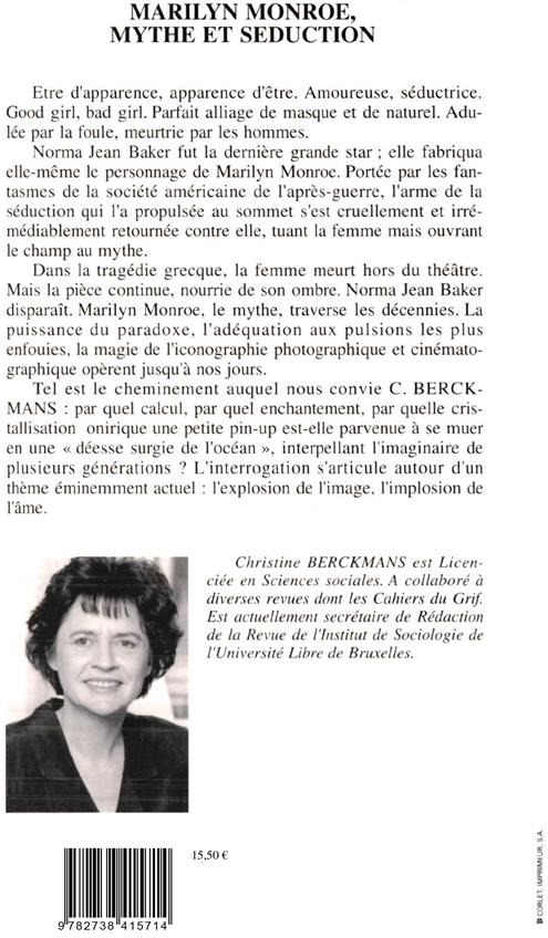Quatrième de couverture de « MARILYN MONROE - MYTHE ET SEDUCTION »
