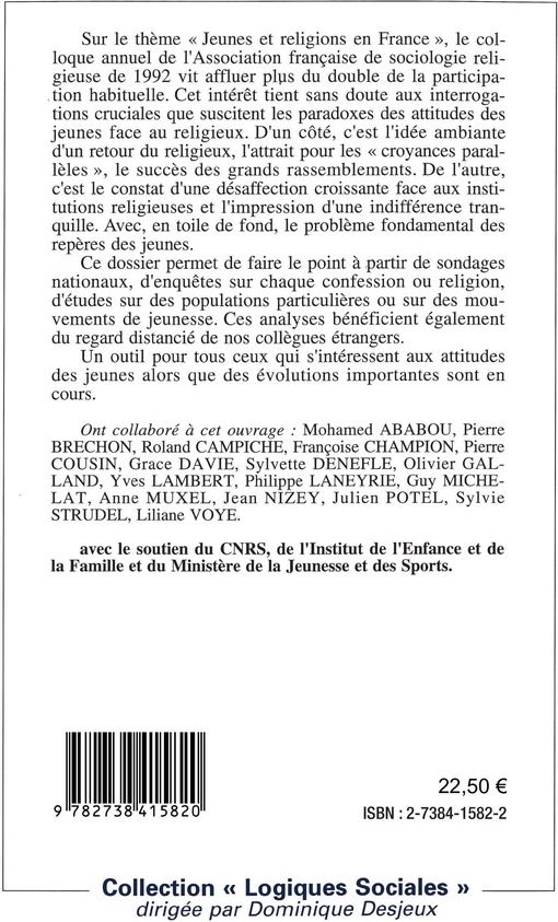 Quatrième de couverture de « CREPUSCULES DES RELIGIONS CHEZ LES JEUNES »