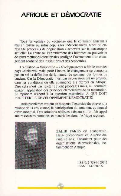 Quatrième de couverture de « AFRIQUE ET DEMOCRATIE - ESPOIRS ET ILLUSIONS »