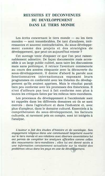 Quatrième de couverture de « REUSSITES ET DECONVENUES DU DEVELOPPEMENT DANS LE TIERS-MONDE »