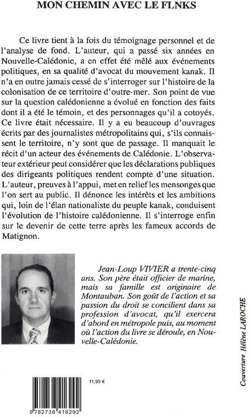 Quatrième de couverture de « MON CHEMIN AVEC LE FLNKS »