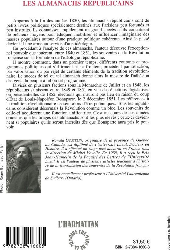 Quatrième de couverture de « LES ALMANACHS REPUBLICAINS - TRADITIONS REVOLUTIONNAIRES ET CULTURE POLITIQUE »