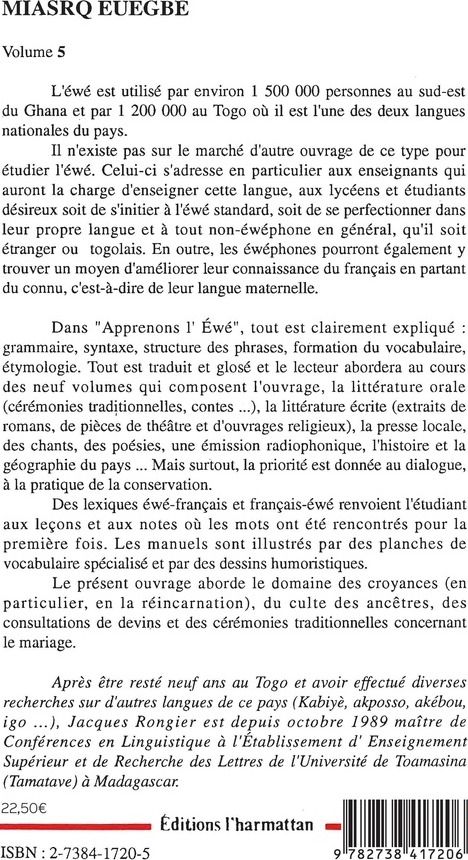 Quatrième de couverture de « APPRENONS L'EWE - VOLUME 5 »