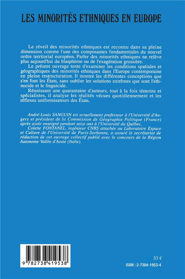 Quatrième de couverture de « LES MINORITES ETHNIQUES EN EUROPE »