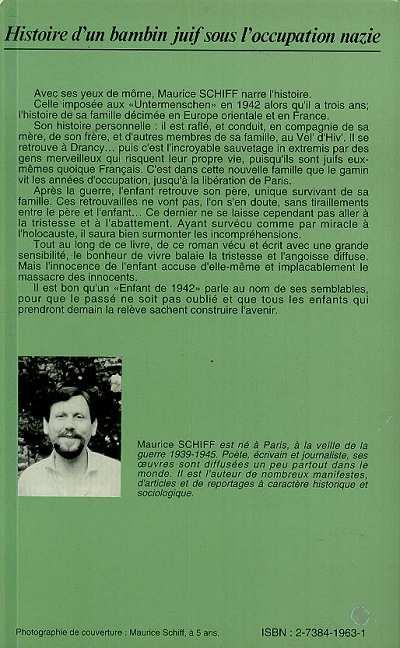 Quatrième de couverture de « HISTOIRE D'UN BAMBIN JUIF SOUS L'OCCUPATION NAZIE »