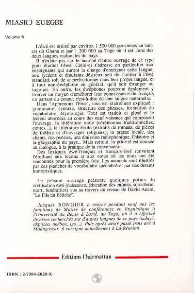 Quatrième de couverture de « APPRENONS L'EWE - VOLUME 6 »