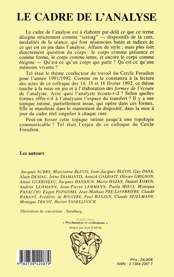 Quatrième de couverture de « LE CADRE DE L'ANALYSE (COLLOQUE) »