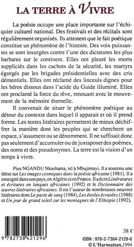 Quatrième de couverture de « LA TERRE A VIVRE - LA POESIE DU CONGO-KINSHASA (ANTHOLOGIE) »