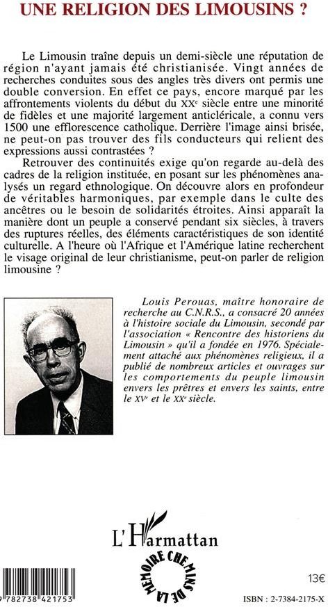 Quatrième de couverture de « UNE RELIGION DES LIMOUSINS? APPROCHES HISTORIQUES »