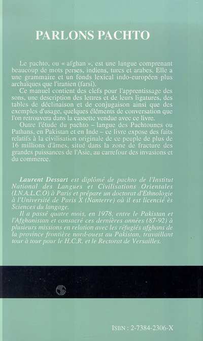 Quatrième de couverture de « PARLONS PACHTO - LANGUE ET CULTURE DE L'AFGHANISTAN »