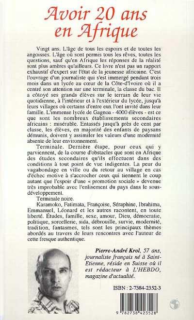 Quatrième de couverture de « AVOIR 20 ANS EN AFRIQUE »