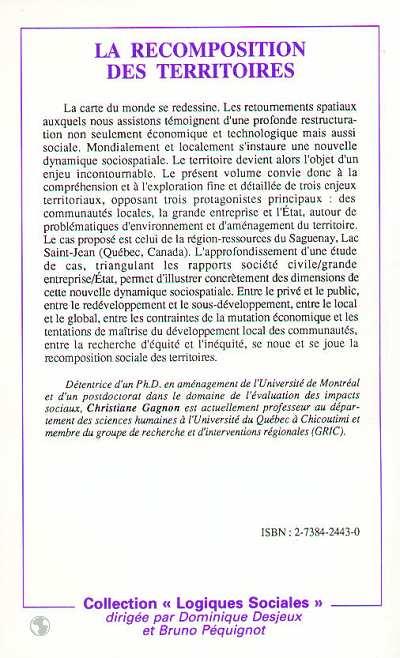Quatrième de couverture de « LA RECOMPOSITION DES TERRITOIRES - DEVELOPPEMENT LOCAL VIABLE »