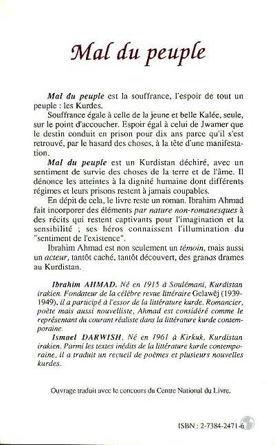 Quatrième de couverture de « MAL DU PEUPLE (ROMAN) »
