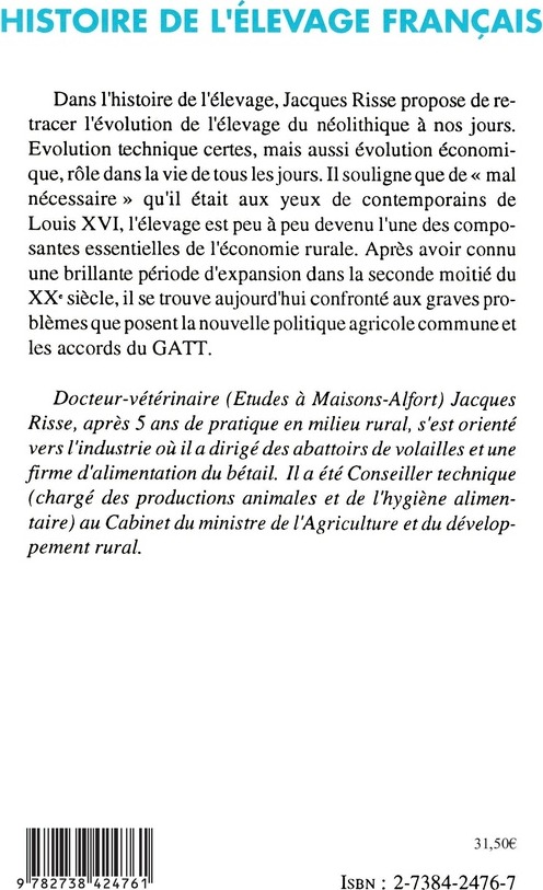 Quatrième de couverture de « HISTOIRE DE L'ELEVAGE FRANCAIS »
